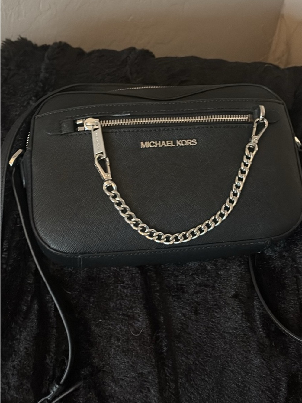 Michael Kors Black Saffiano Leather Chain Crossbody